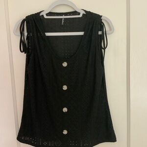 JUST FASHION NOW Sleeveless Eyelet Black Top, size S